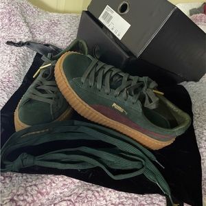 Puma Fenty Creeper sneakers. Green & Maroon suede platform. Size 7.5.